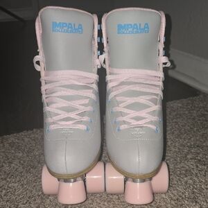 Gray and Pink Retro Roller Skates